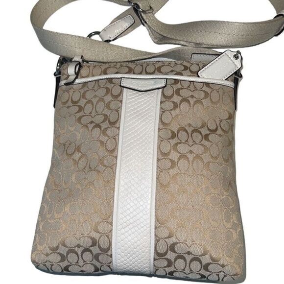 Coach Tan and White Patent Leather C Signature Crossbody Bag - Picture 2 of 16